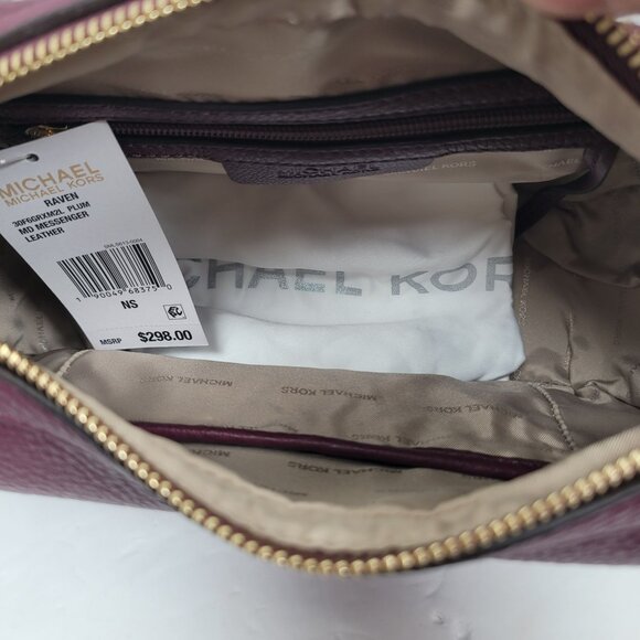 Michael Kors Raven Women's Plum MD Messenger Leather Hand Bag NWT - Picture 5 of 5